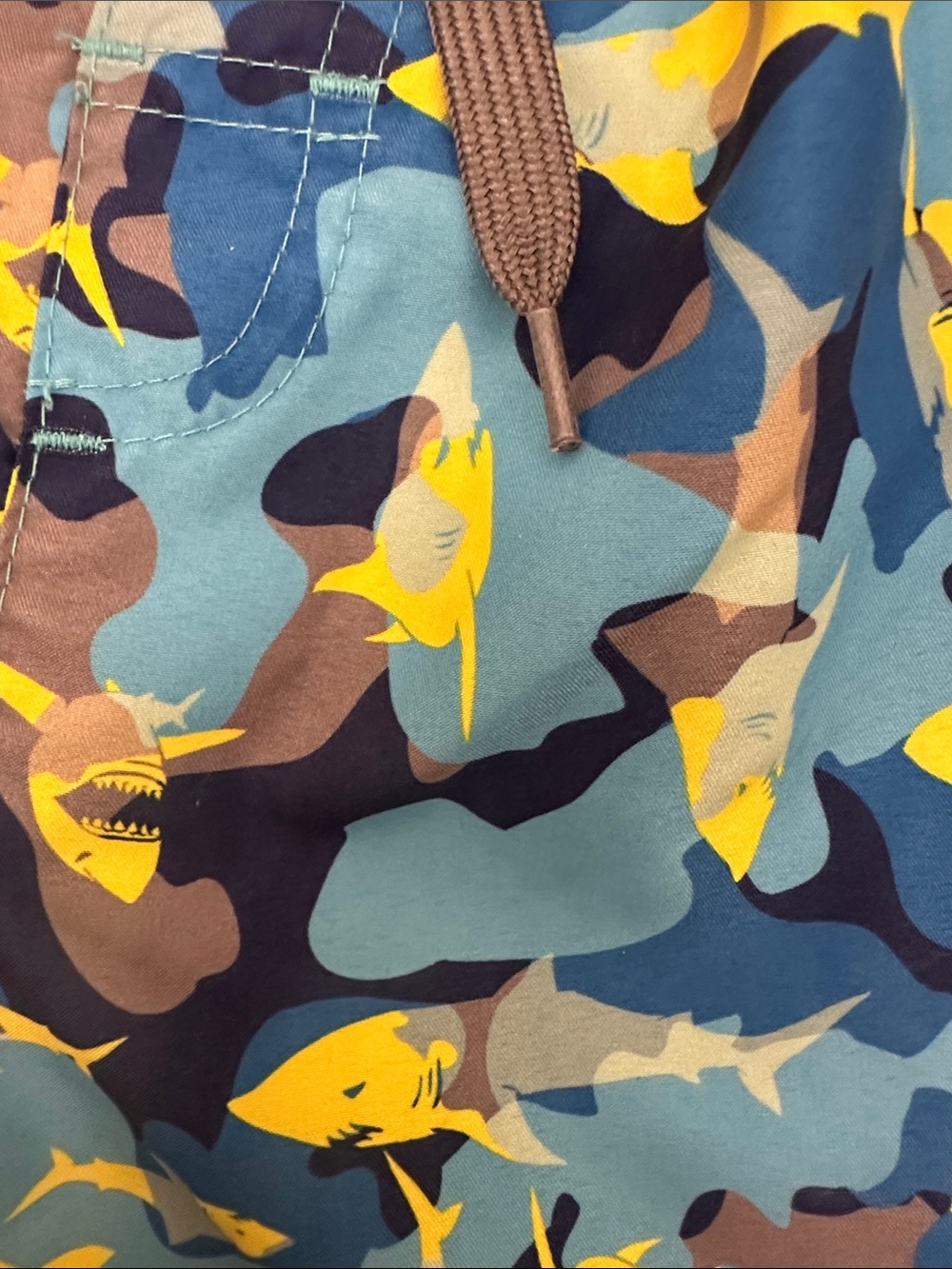liberty Blue and Yellow Shark Camo Kids Swim Trunks - Picture 3 of 4